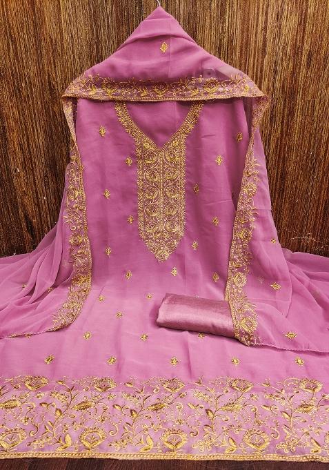 Pink Embroidered Georgette Pakistani Suit Set