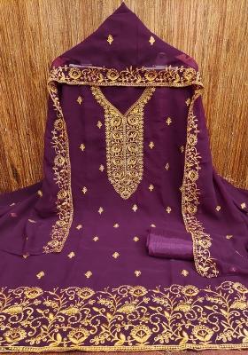 Voilet Embroidered Georgette Dress Material