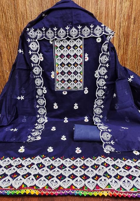 Blue Embroidered Blended Punjabi Suit