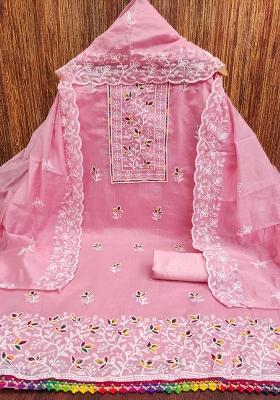 Pink Embroidered Cotton Blend Dress Material