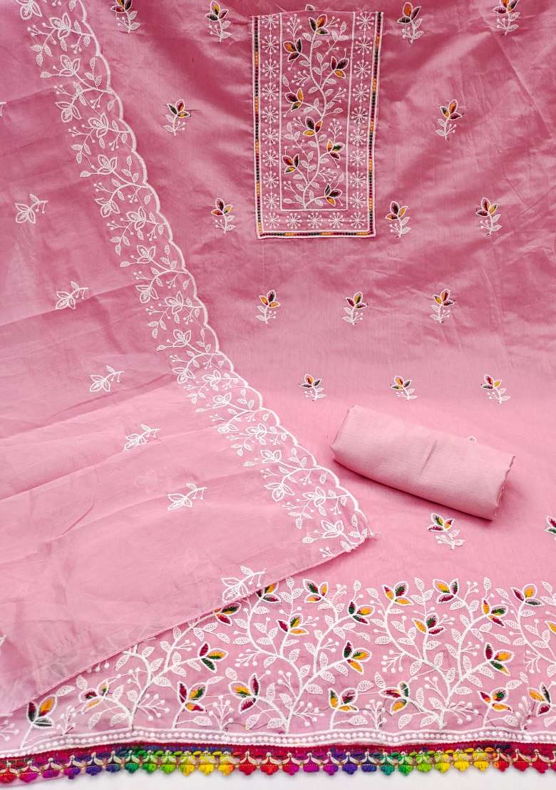Pink Embroidered Blended Straight Kurta Set - Indya