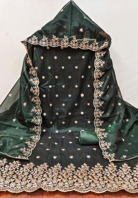 Green Embroidered Twill Net Dress Material