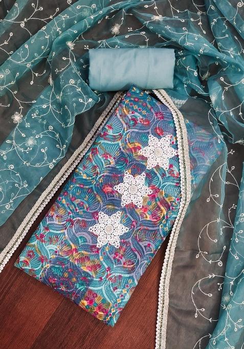 Multicolor Embroidered Cotton Blend Dress Material