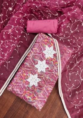 Multicolor Embroidered Cotton Blend Dress Material