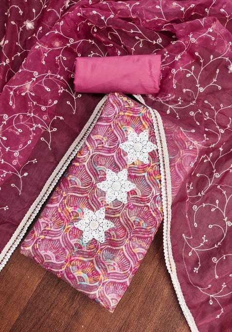 Multicolor Embroidered Cotton Blend Dress Material