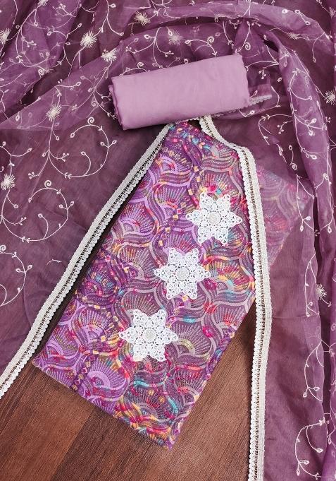 Multicolor Embroidered Cotton Blend Dress Material