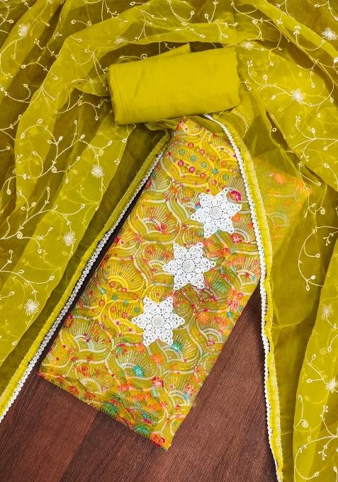 Multicolor Embroidered Cotton Blend Dress Material