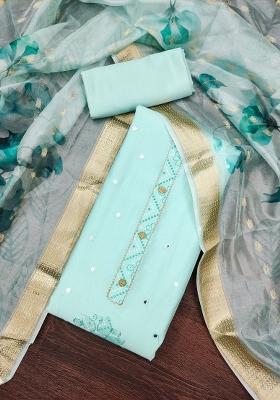 Sea Green Embroidered Cotton Blend Dress Material