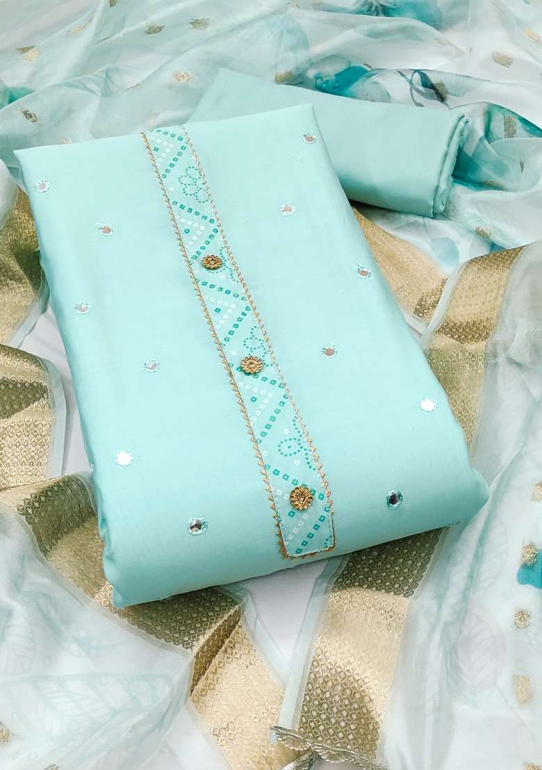 Sea Green Embroidered Cotton Straight Kurta Set - Indya