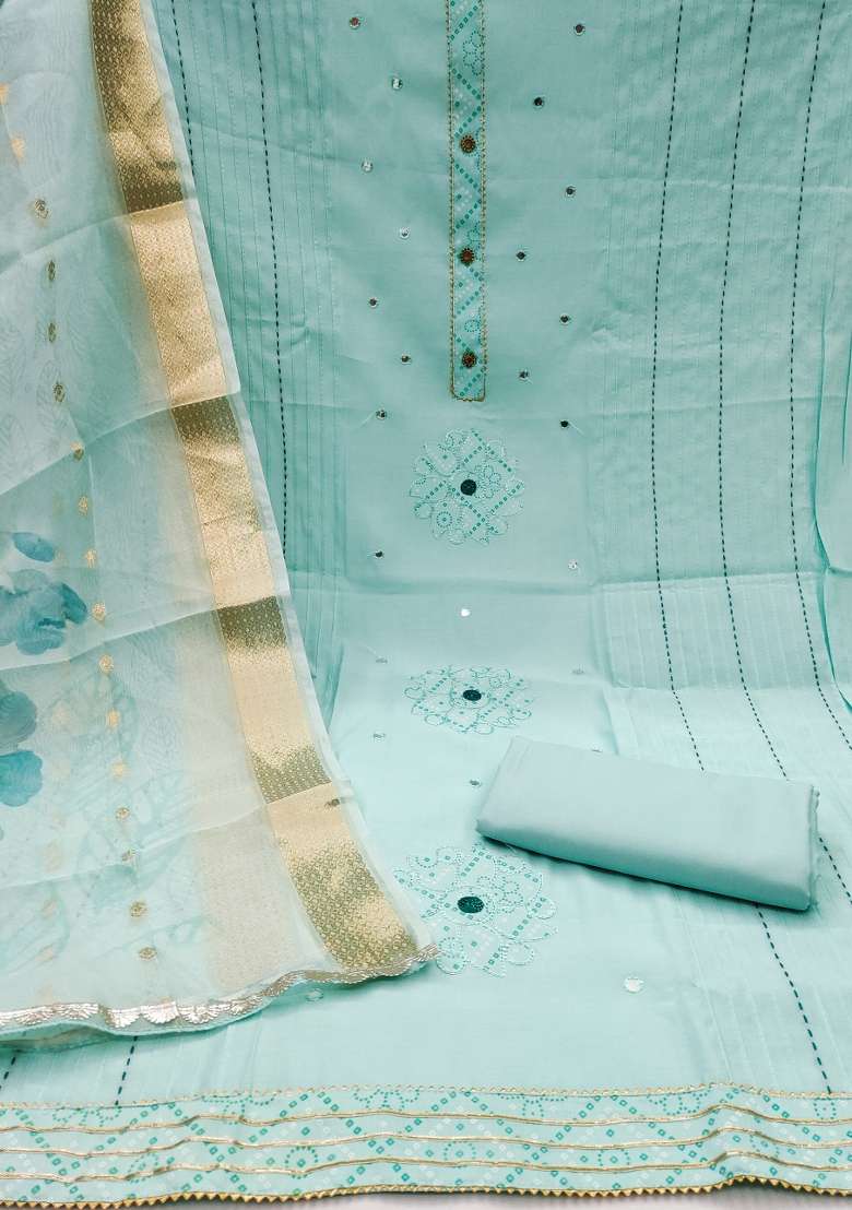Sea Green Embroidered Cotton Straight Kurta Set - Indya