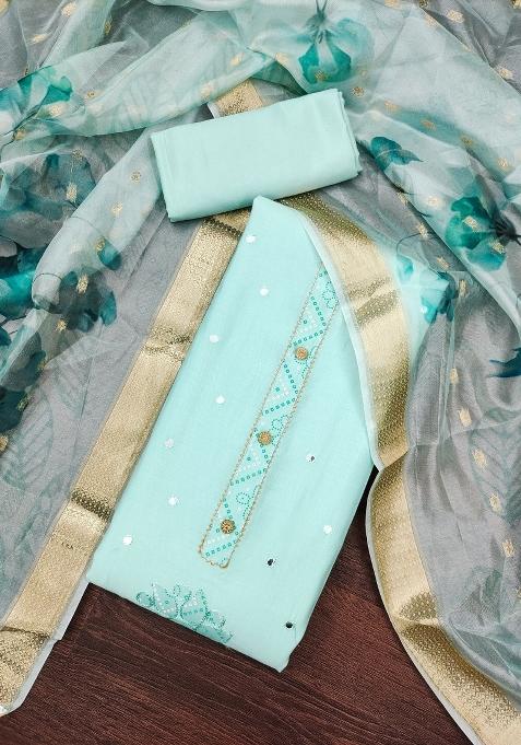 Sea Green Embroidered Cotton Straight Kurta Set