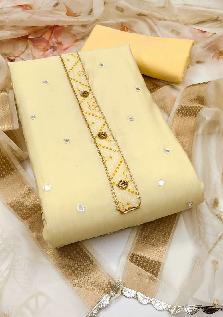 Yellow Embroidered Blended Straight Kurta Set - Indya