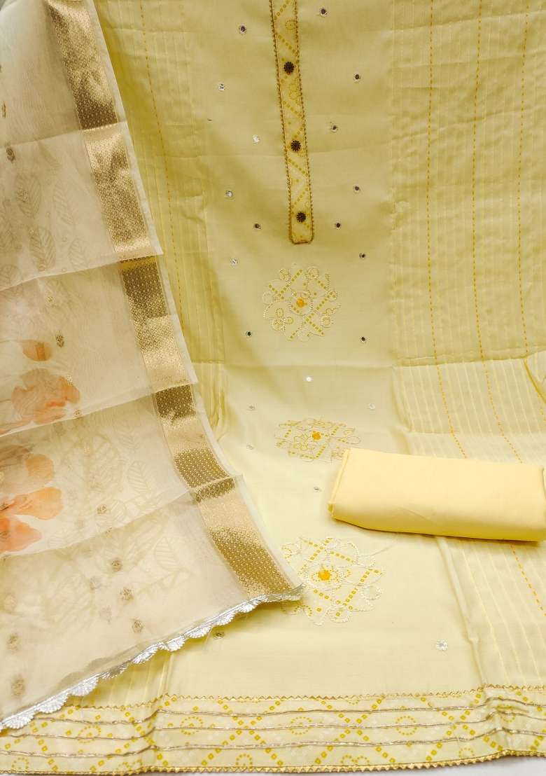 Yellow Embroidered Blended Straight Kurta Set - Indya
