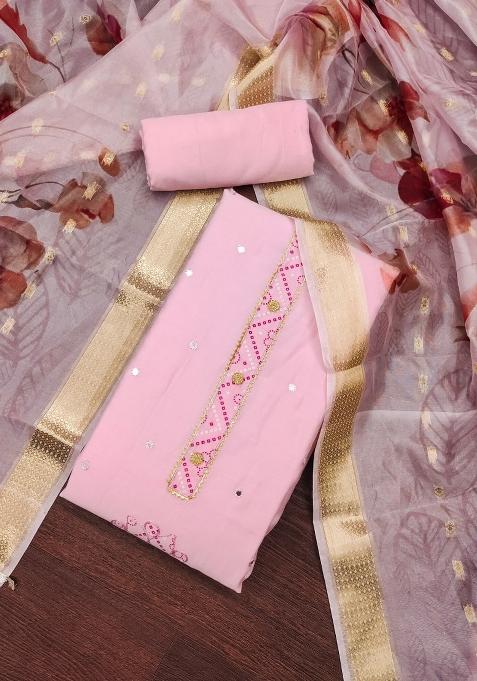 Pink Embroidered Blended Straight Kurta Set