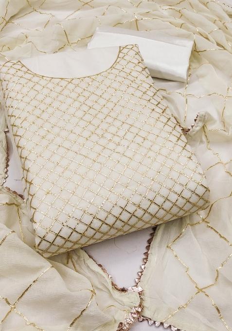 White Embroidered Chanderi Dress Material