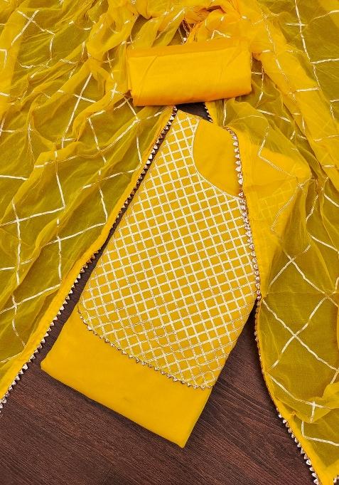 Yellow Embroidered Chanderi Dress Material