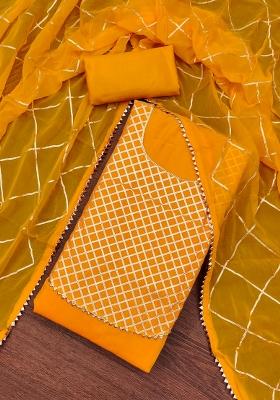 Orange Embroidered Chanderi Dress Material