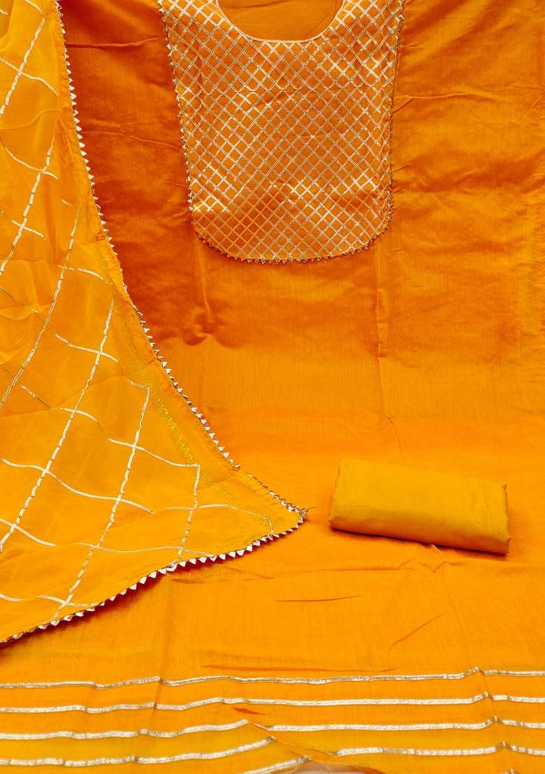 Orange Printed Chanderi Straight Kurta Set - Indya