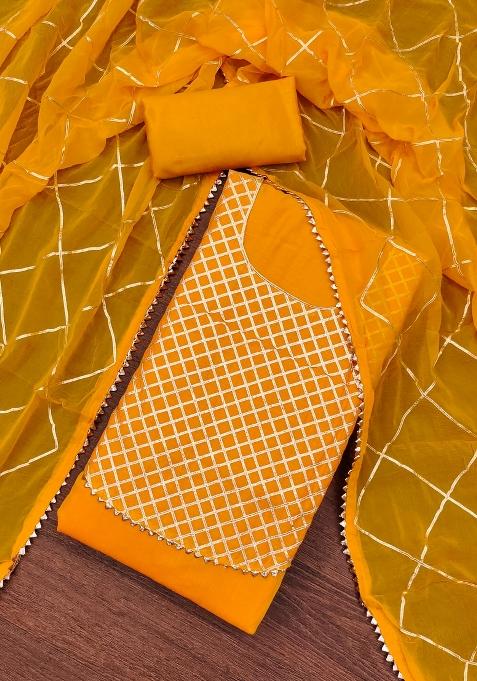 Orange Embroidered Chanderi Dress Material