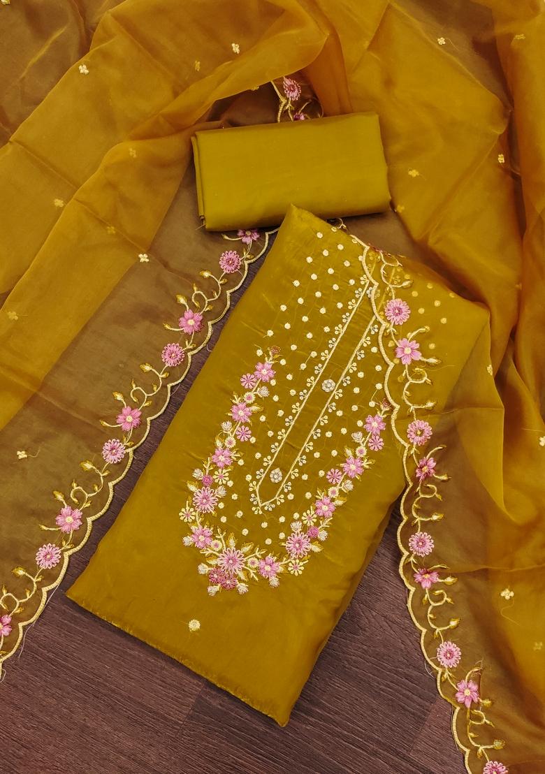 Light Green Embroidered Viscose Dress Material