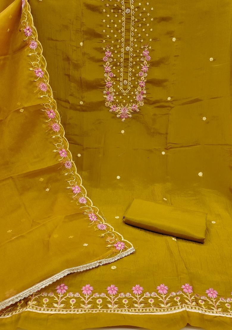 Light Green Embroidered Viscose Dress Material