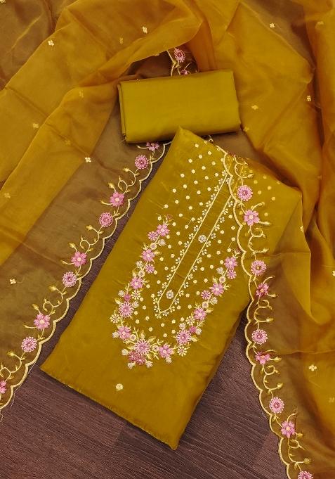 Light Green Embroidered Viscose Dress Material