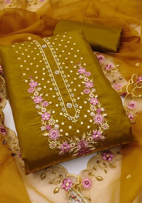 Light Green Embroidered Viscose Dress Material