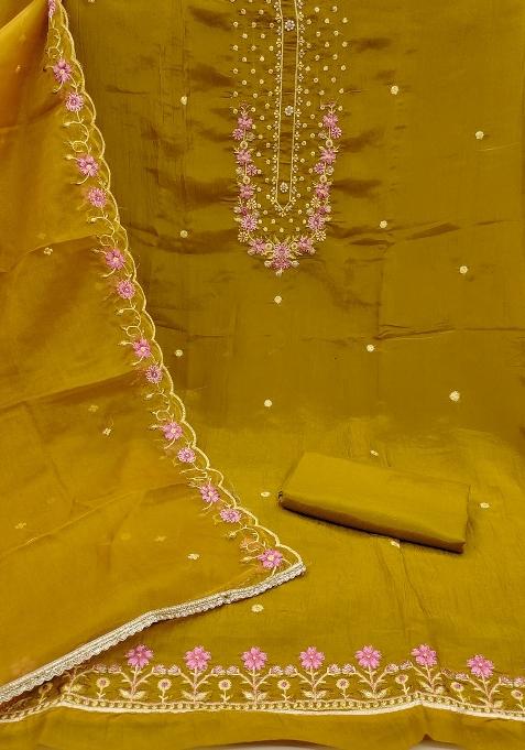 Light Green Embroidered Viscose Dress Material