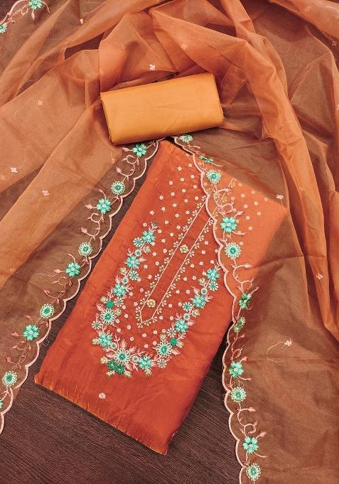 Peach Embroidered Viscose Dress Material