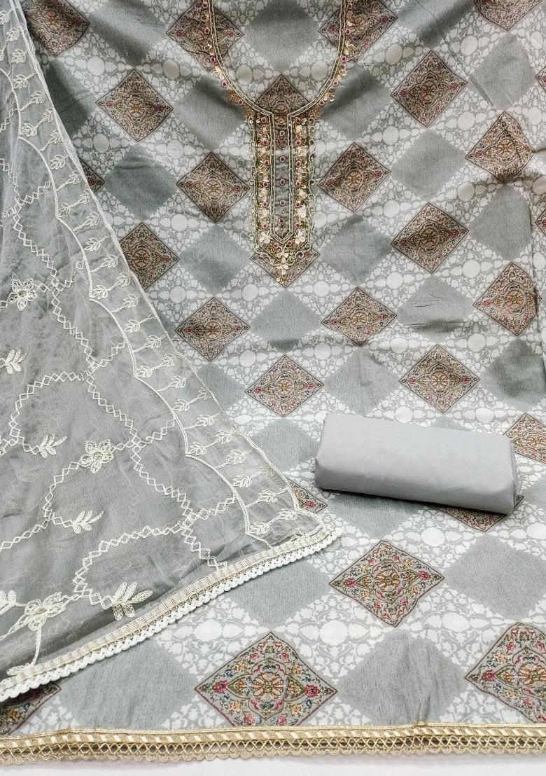 Multicolor Embroidered Cotton Blend Dress Material