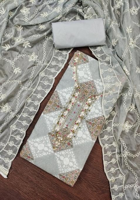 Multicolor Embroidered Cotton Blend Dress Material