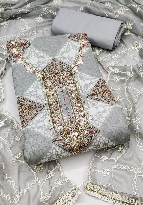 Multicolor Embroidered Cotton Blend Dress Material