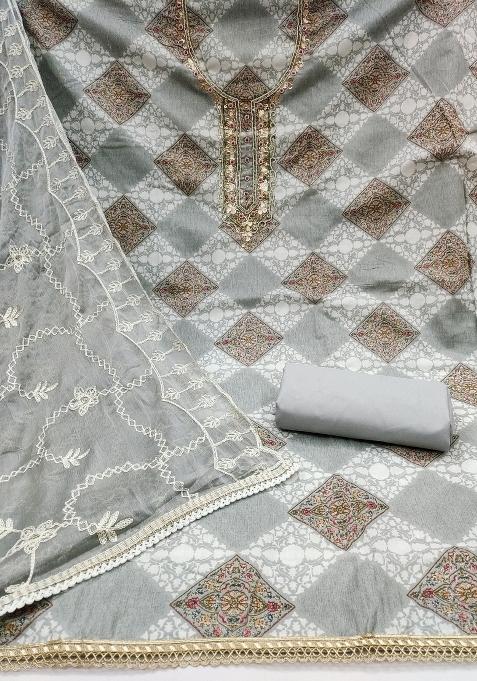 Multicolor Embroidered Cotton Blend Dress Material