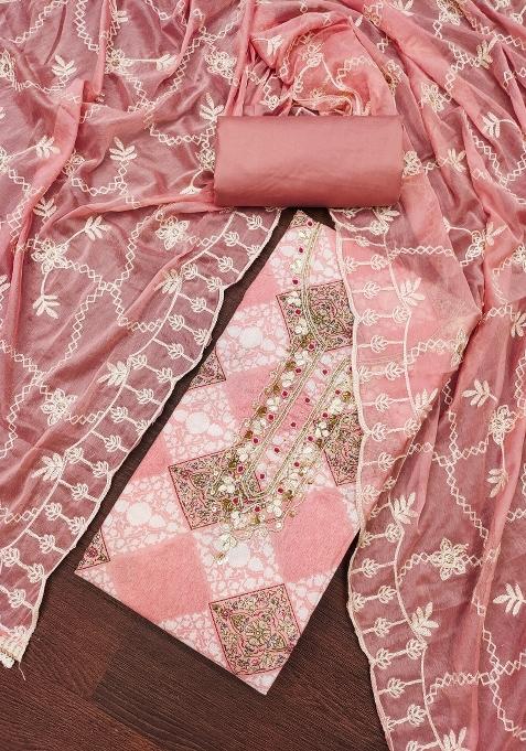 Multicolor Embroidered Cotton Blend Dress Material