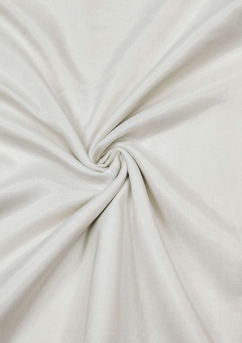 White Embroidered Cotton Blend Dress Material - Indya
