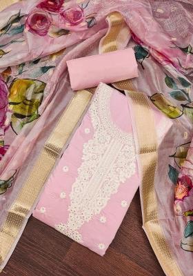 Pink Embroidered Cotton Blend Dress Material