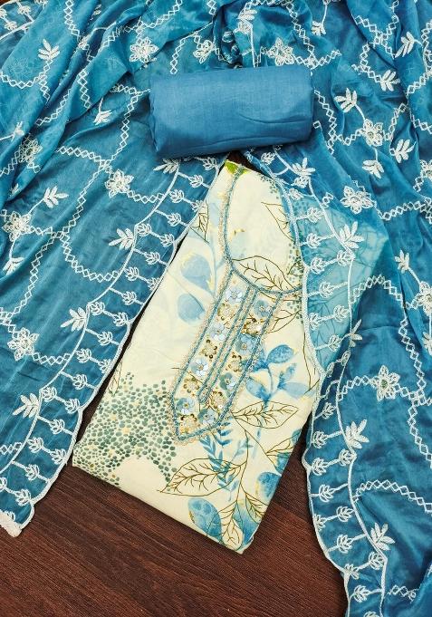 Multicolor Embroidered Cotton Blend Dress Material