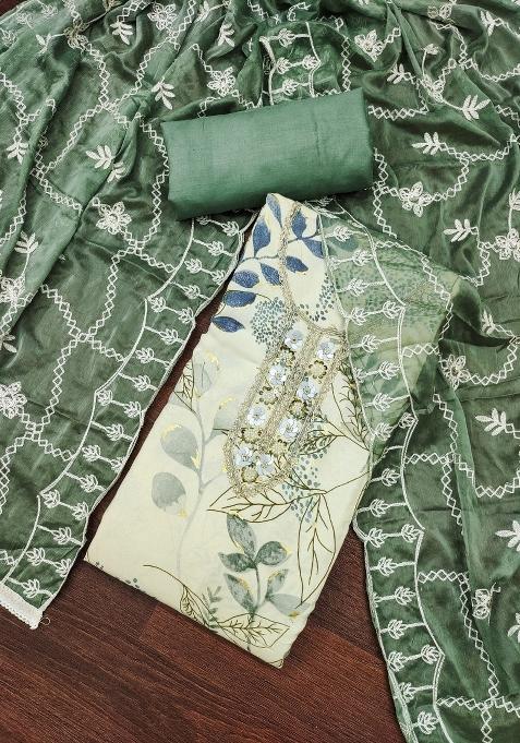 Multicolor Embroidered Cotton Blend Dress Material