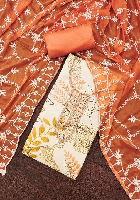 Multicolor Embroidered Cotton Blend Dress Material