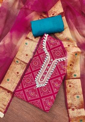 Pink Embroidered Cotton Blend Dress Material