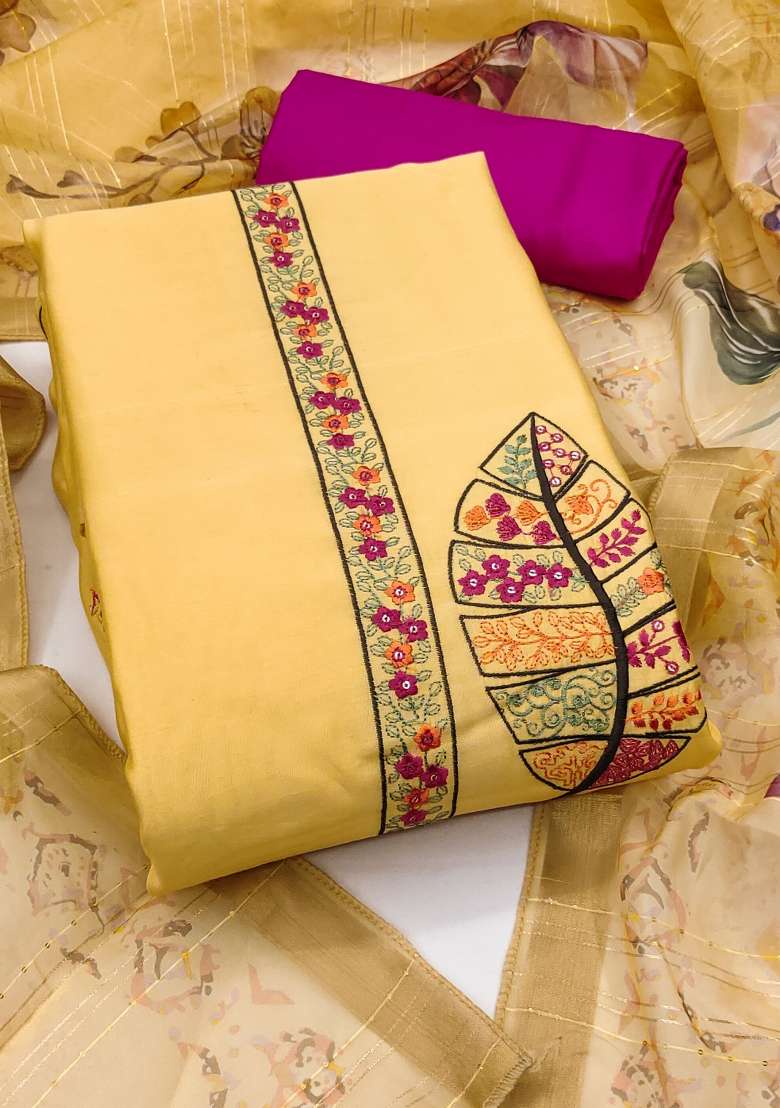 Yellow Embroidered Blended Straight Kurta Set - Indya