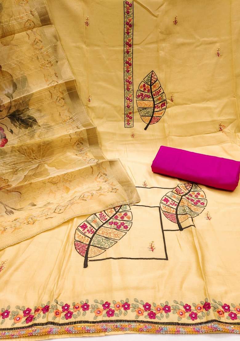 Yellow Embroidered Blended Straight Kurta Set - Indya
