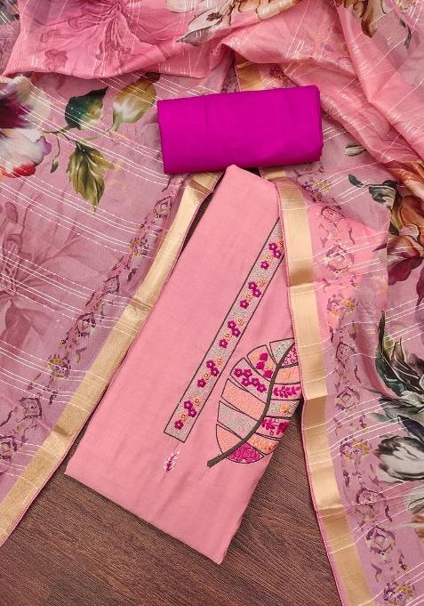 Baby Pink Embroidered Cotton Straight Kurta Set
