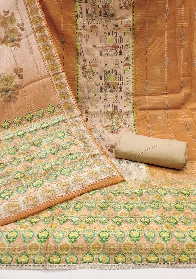 Beige Printed Blended Straight Kurta Set - Indya
