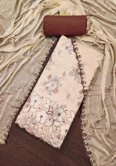 Multicolor Embroidered Cotton Blend Dress Material