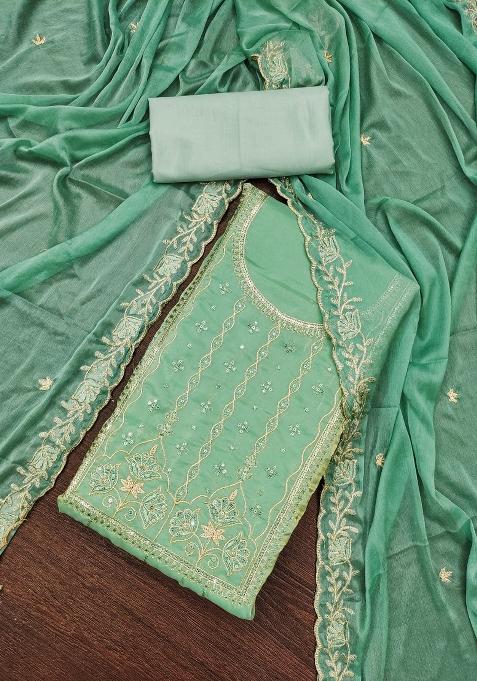Light Green Embroidered Viscose Dress Material