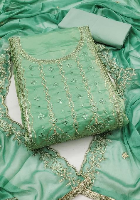 Light Green Embroidered Viscose Dress Material