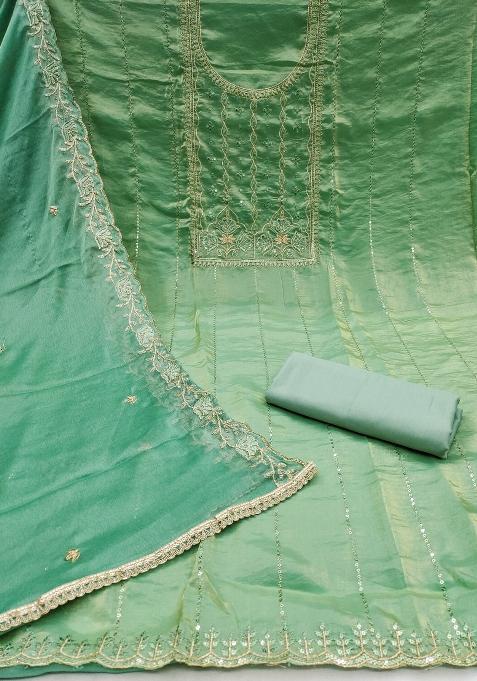 Light Green Embroidered Viscose Dress Material