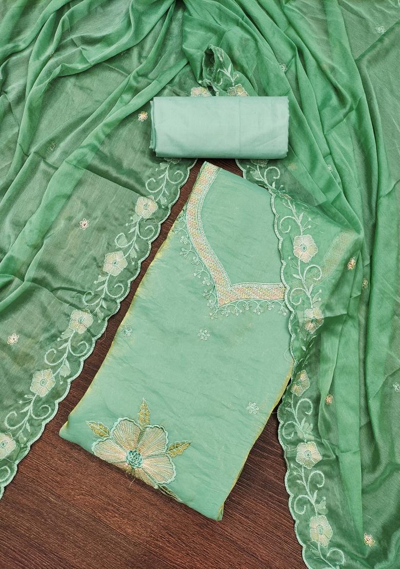Light Green Embroidered Viscose Dress Material