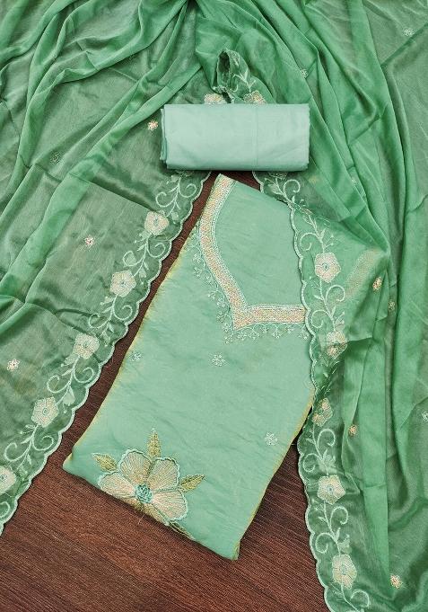 Light Green Embroidered Viscose Dress Material